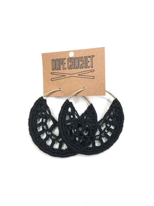 Black PETRA Cotton Crochet Hoops