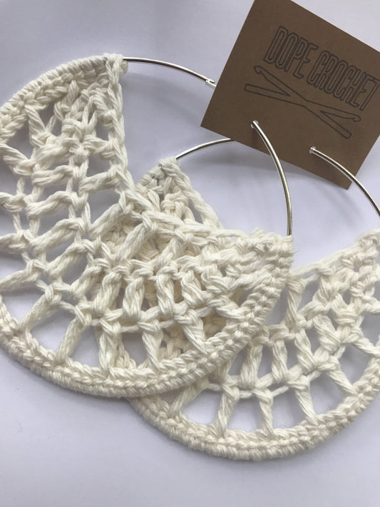 PETRA White Cotton Crochet Hoops