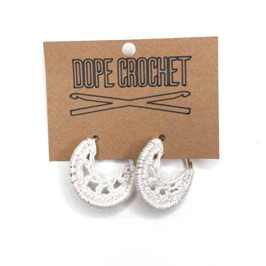 White Crochet Hoops - Hoop Earrings - Small Crochet Hoops