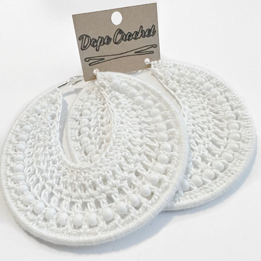BEADED White Crochet Hoops