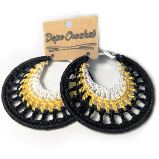 NELLE Black, Yellow, White Crochet Hoops