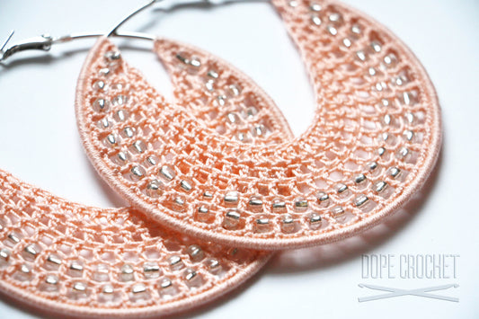Peach Crochet Hoops with Glass Beads
