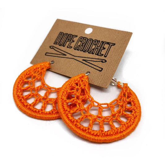 Orange Webbed Crochet Hoops